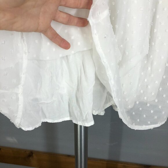 BLUE‎ RAIN  White Emboridered Textured  Flowy Lightly Sheer S/S Blouse Sz L - Picture 3 of 9